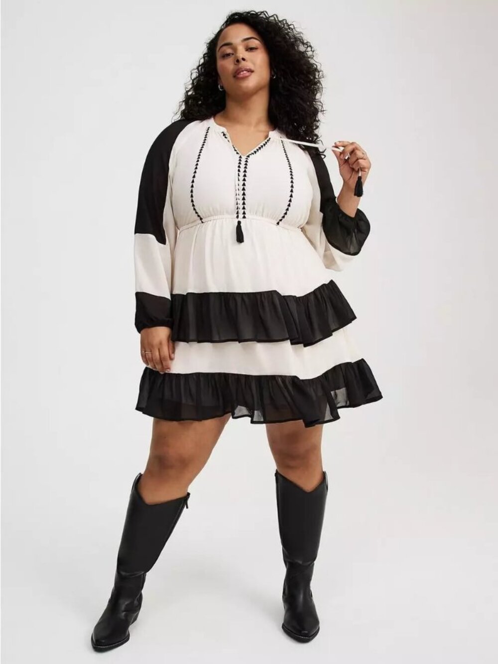 Torrid Mini Chiffon Double‑Tiered Dress — Black — Size 3